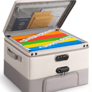 DEEGO Fireproof Document Box with 2 Locks, 10 Hanging File Folders Large-Capacity Family Filing System for Organizing Estate Planning, Emergency Preparedness and Home Office Important Document